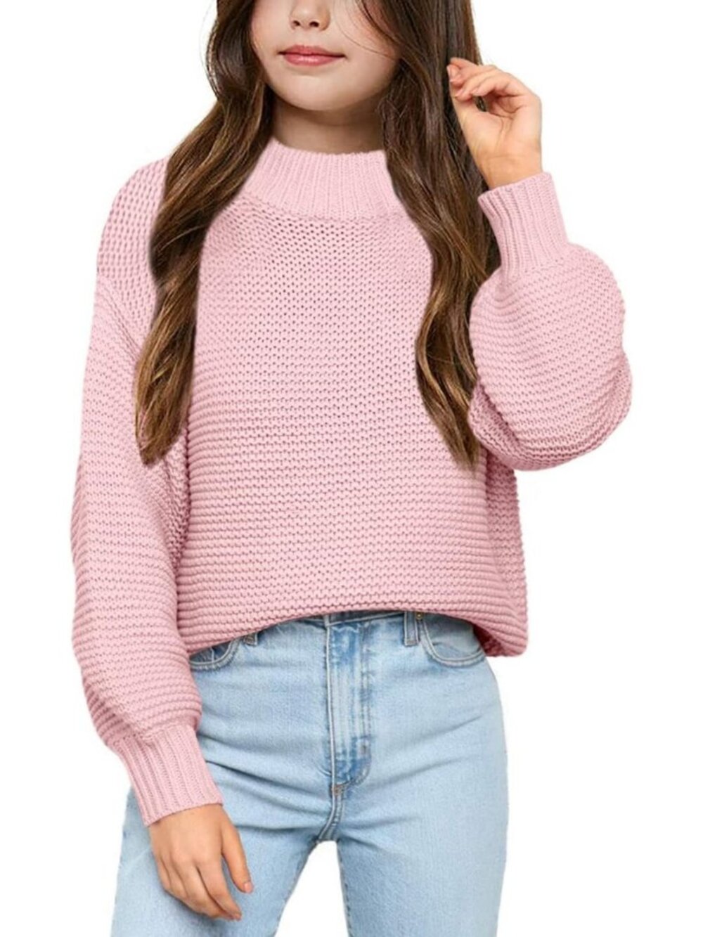 Cozy Girls Mock Neck Pullover Sweater | Long Sleeve Knit Jumper for Kids